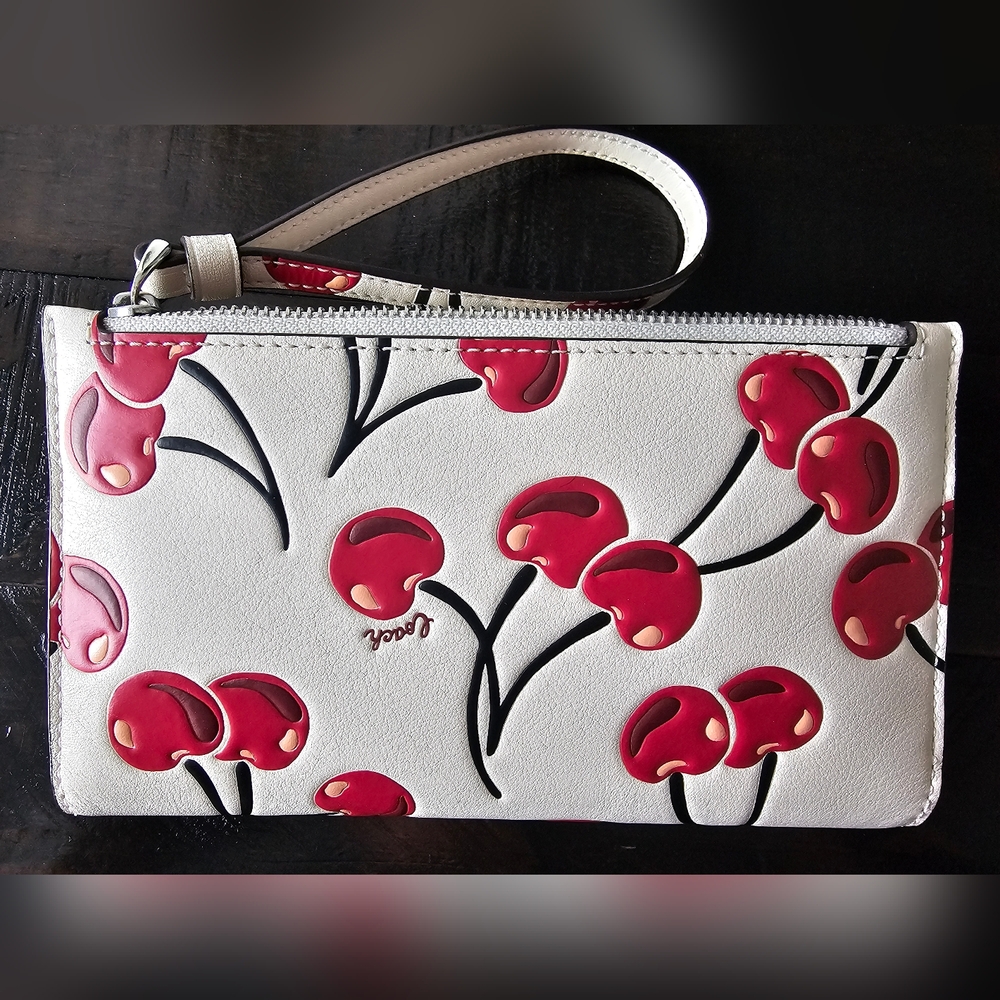 COACH White Cherry Print Phone Case Wristlet - Picture 2 of 15